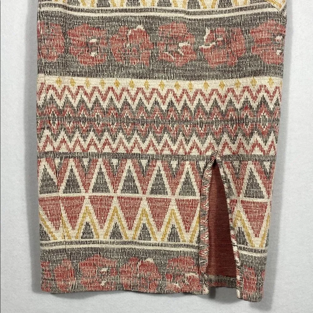 Free People Mendocino Woven Pencil Midi Skirt Southwestern front Slit size small